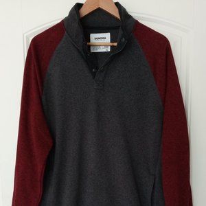 NWOT Sonoma Charcoal Gray and Burgundy Quarter-Snap Fleece Pullover - Size XL